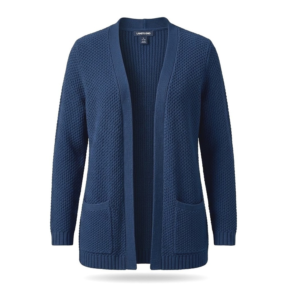Lands End Womens Blue Chunky Open Front Cardigan Sweater Large 14-16 - IW